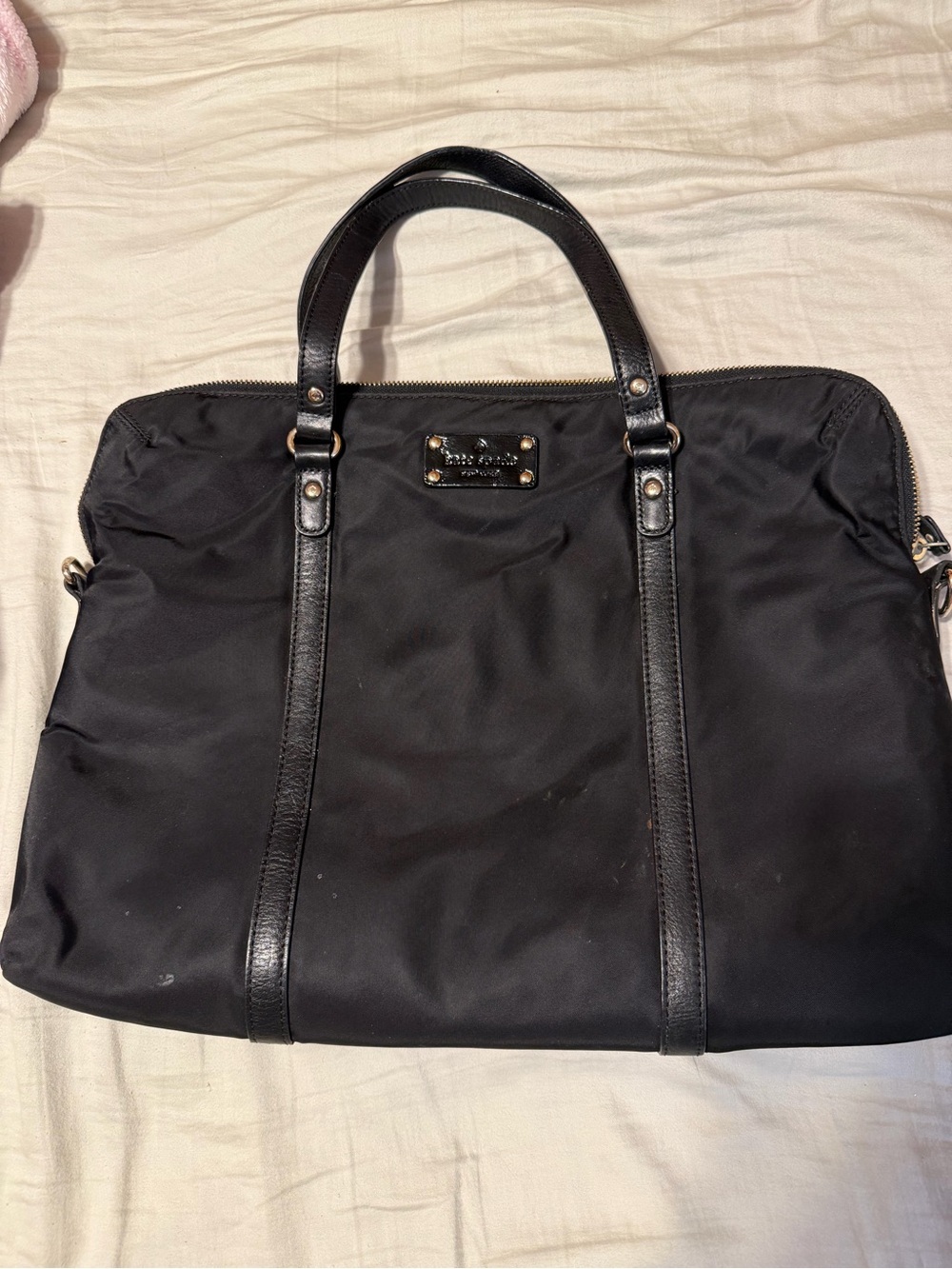 kate spade Black Nylon Laptop Tote with Leather Trim